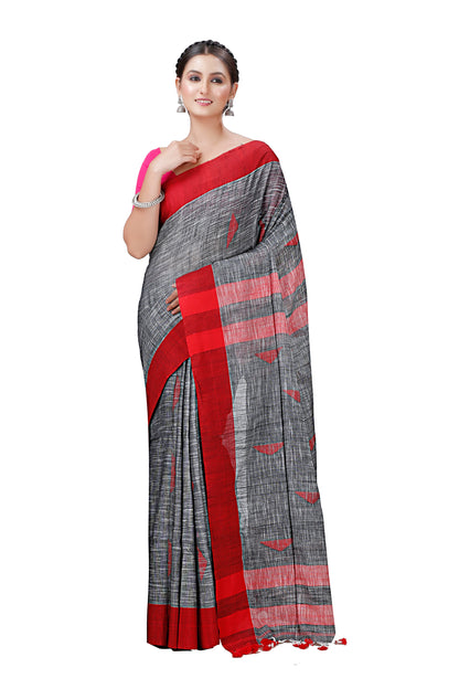 Cotton Handloom Khadi Saree Barfi Buti Design Woven Khadi Saree