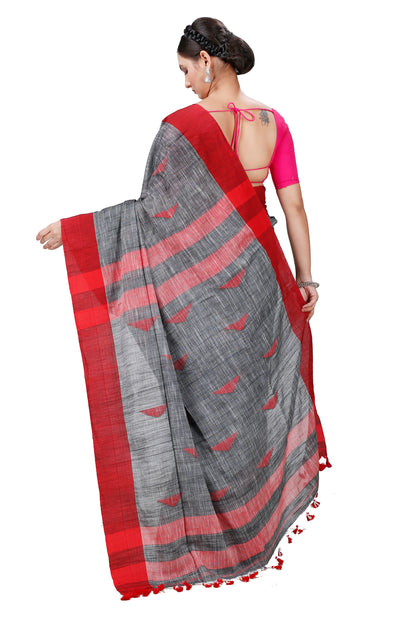 Cotton Handloom Khadi Saree Barfi Buti Design Woven Khadi Saree