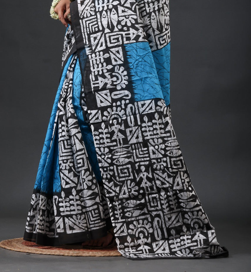 Pure Cotton Mulmul Saree Batik Design Printed Cotton Mulmul Saree