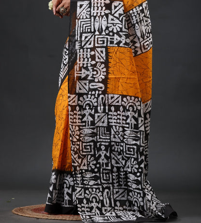 Pure Cotton Mulmul Saree Batik Design Printed Cotton Mulmul Saree