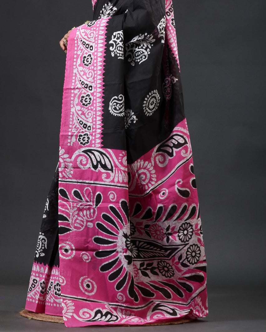 Pure Cotton Mulmul Saree Kolka Batik Design Printed Cotton Mulmul Saree