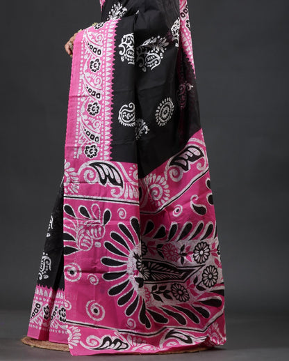 Pure Cotton Mulmul Saree Kolka Batik Design Printed Cotton Mulmul Saree